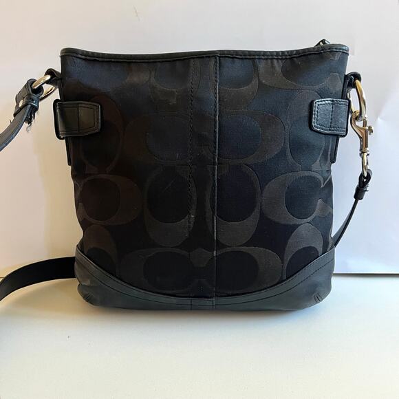 COACH Signature Optic Chain Bag, Black, Canvas with Leather Trim - Picture 9 of 12